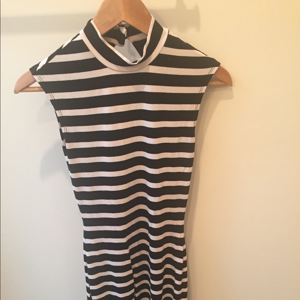 Sleek black and white horizontal striped dress